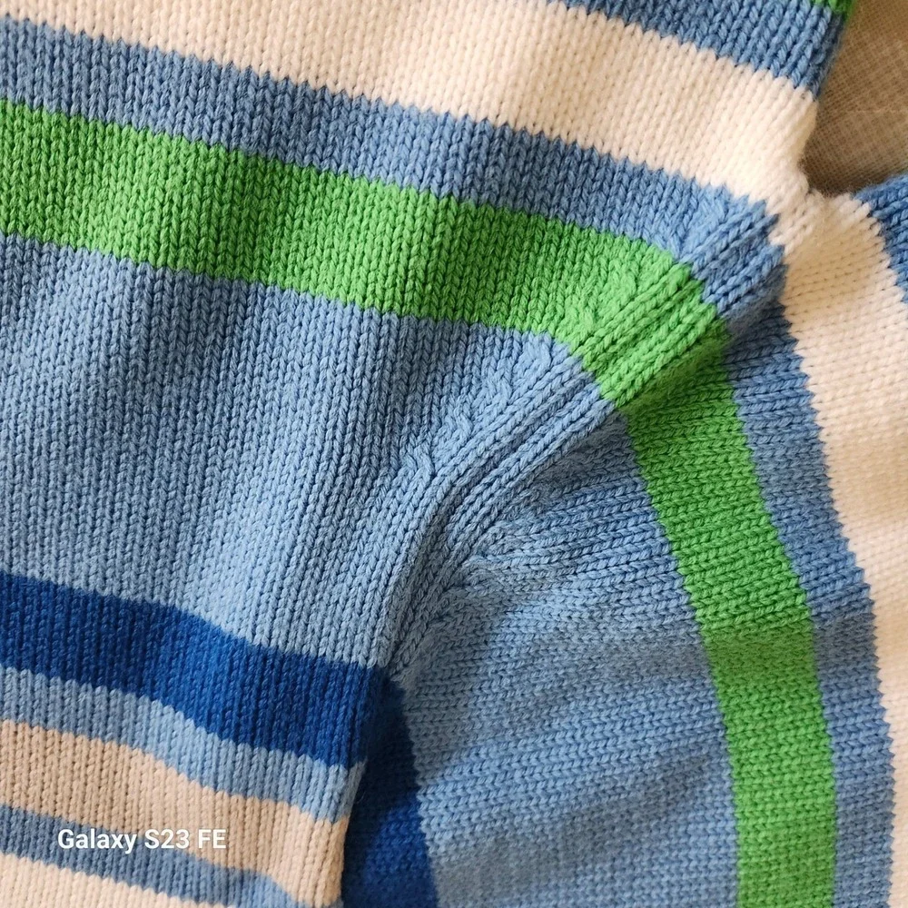 Southpole Striped Sweater Mens Large Blue Green Crewneck Knit Pullover Y2K Retro